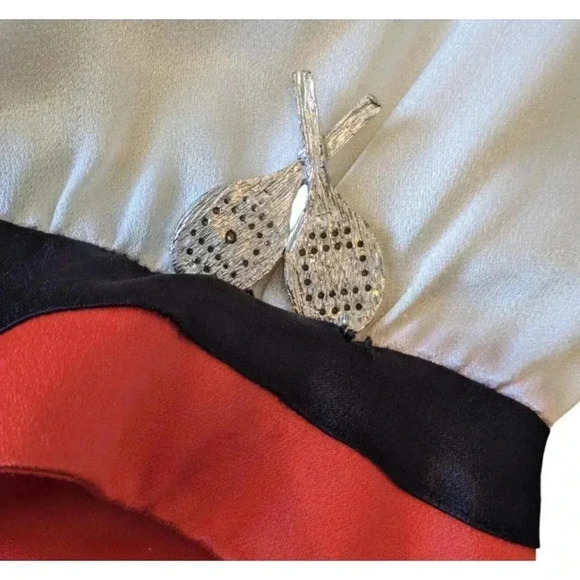 Vintage Satin Ivory Orange Navy Blue Tennis V Neck Sweater Vest Small Preppy - Picture 8 of 15